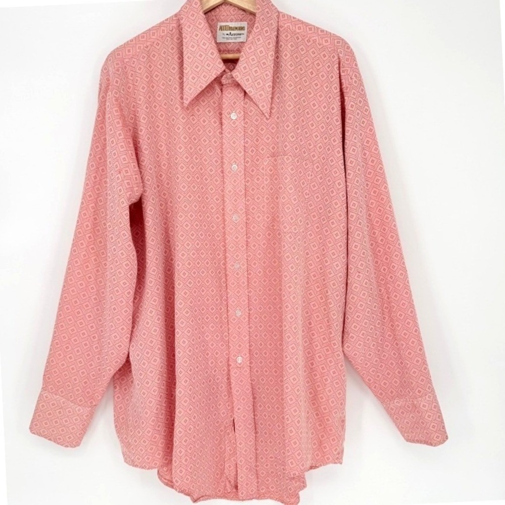 Vintage Arrow Added Dimension Mens Pink Diamond Dagger Collar XL 70s Rare Disco